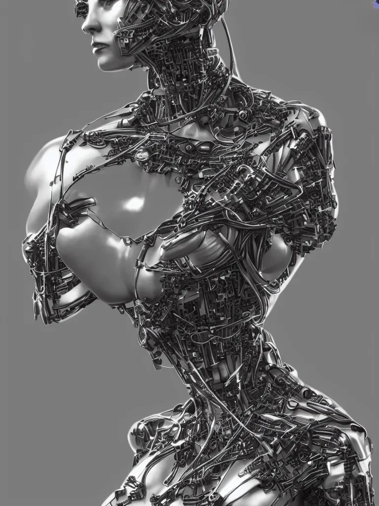 Image similar to a gorgeous concept art drawing of a female cybernetic woman with exposed biological eyes and heart, and wiring underneath her mannequin body. mid shot drawing, soft lighting, realistic, smooth face, 8 k high definition, insanely detailed, intricate, elegant, trending on artstation. influenced by chris fodd and chris moore and vincent di fate.