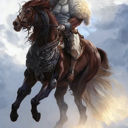 Prompt: splash art of bara horse fursona, wearing kevlar, sporting a long white mane, exaggerated muscles, highly detailed, furry, furaffinity, digital painting, artstation, sharp focus, illustration, art by artgerm, greg rutkowski, alphonse mucha