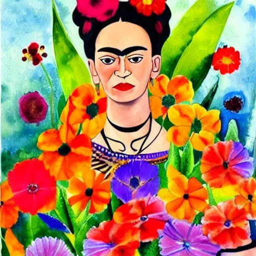 Image similar to painting of colorful wild flowers frida kahlo style in Watercolor