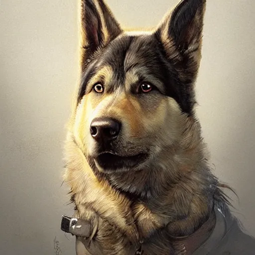 Image similar to east - european shepard dog, portrait, highly detailed, full body, digital painting, trending on artstation, concept art, sharp focus, illustration, art by artgerm and greg rutkowski and magali villeneuve