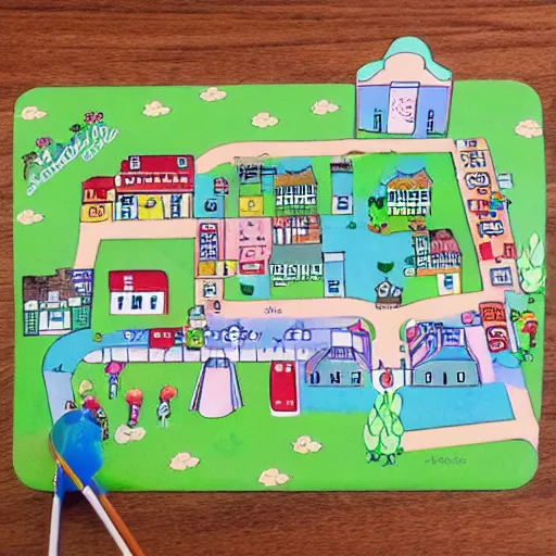 Image similar to a town map with town hall and playground pastel