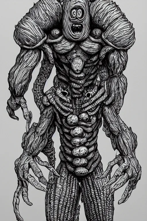 Image similar to humanoid figure banana monster, symmetrical, highly detailed, digital art, sharp focus, trending on art station, kentaro miura manga art style