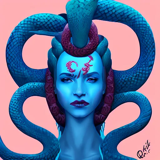 Image similar to queen of snakes, crown of snakes, blue skin, digital art, artstation