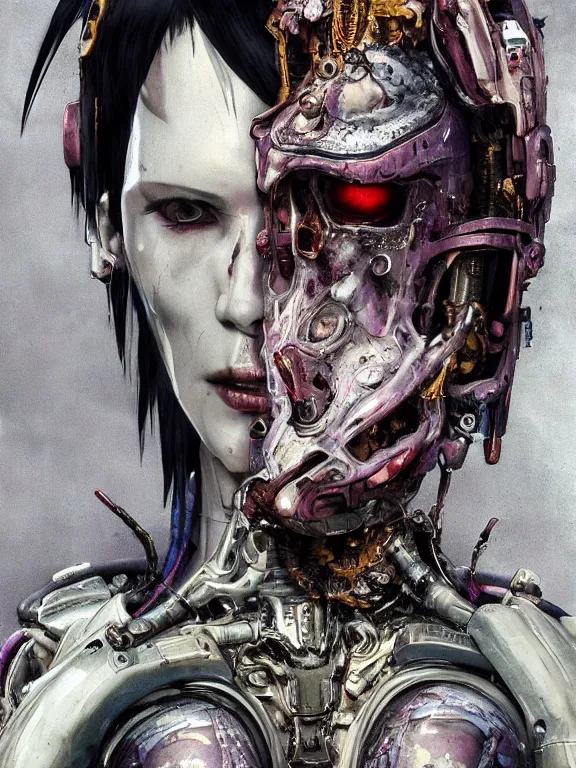 Prompt: portrait art of 8k ultra realistic undead corrupted ghost in the shell, intricate high tech helmet , detailed intricate ornate space suit,decaying, cybernetic, full of colour, cinematic lighting, battered, trending on artstation, 4k, hyperrealistic, focused, extreme details,unreal engine 5, cinematic, masterpiece, art by ayami kojima, giger