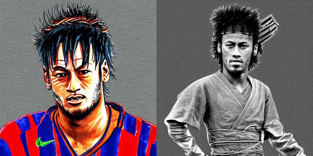 Prompt: Neymar as japanese samurai in 1800s, bust porttait