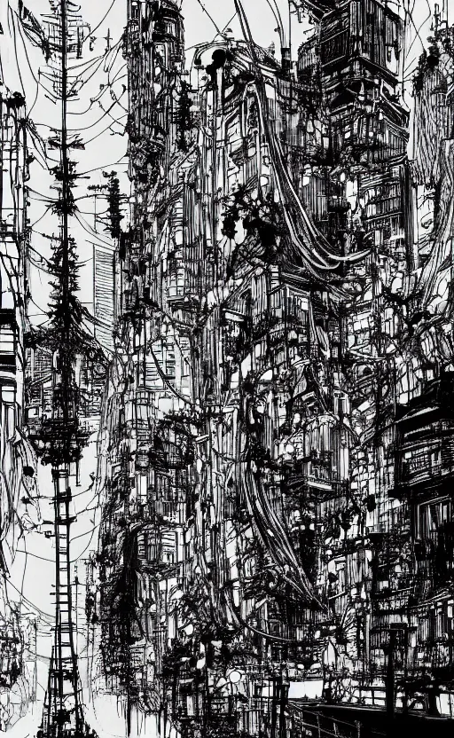 Image similar to minimalist city scene by tsutomu nihei, inked, minute details, desolation, hyper realistic, cosmic horror, biomechanical, beautiful