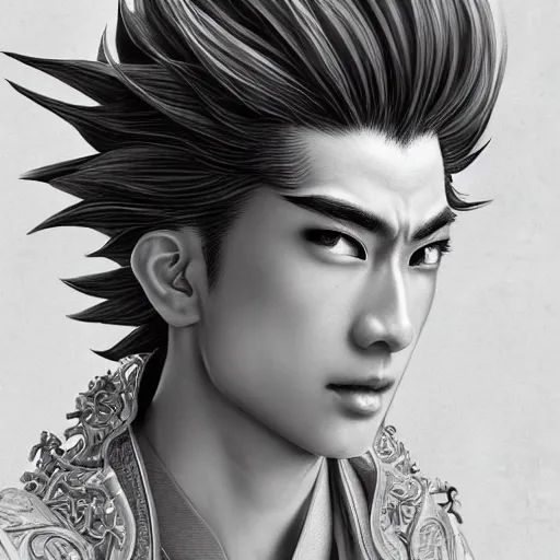 Prompt: an immortal xianxia cultivator as an absurdly handsome, elegant, angelic, young anime man, ultrafine hyperrealistic detailed face illustration by kim jung gi, irakli nadar, intricate linework, sharp focus, bright colors, matte, final fantasy, unreal engine highly rendered, global illumination, radiant light, intricate environment