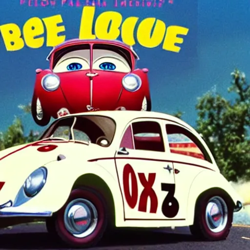 Image similar to promotion movie still of the car in'herbie the love bug'film ( 1 9 6 8 ). cinematic, 4 k, imax, 7 0 mm