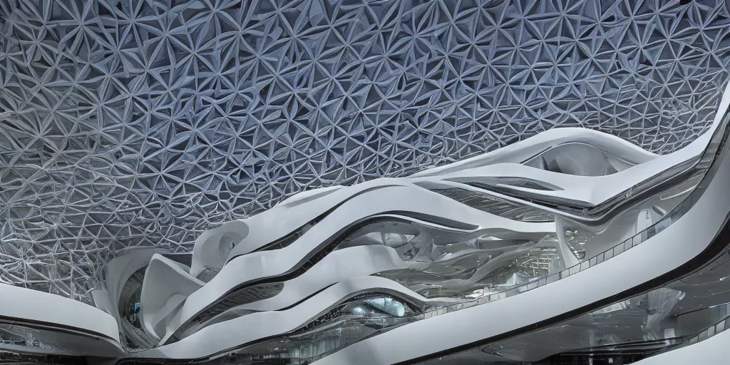 Image similar to extremely detailed ornate stunning beautiful elegant futuristic museum exterior by Zaha Hadid