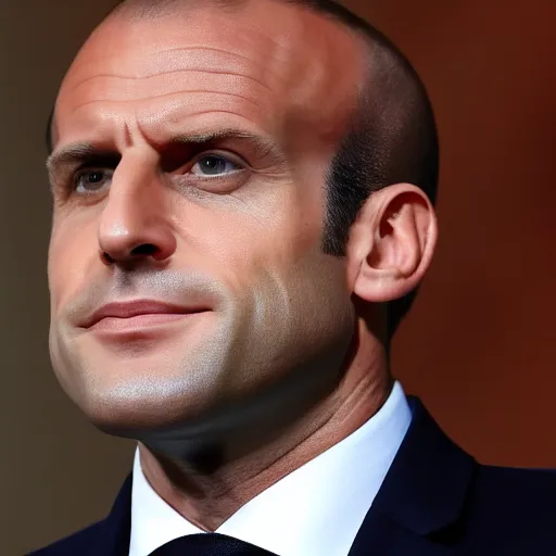 Prompt: Bald Emmanuel Macron shaved his head bald