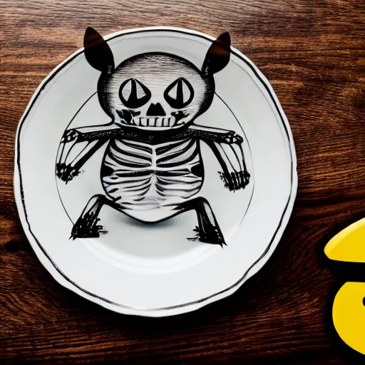 Image similar to a photo of the skeleton of pikachu on a plate