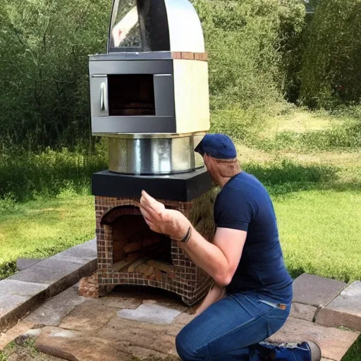 Image similar to shocked man opens pizza oven and discovers a pizza