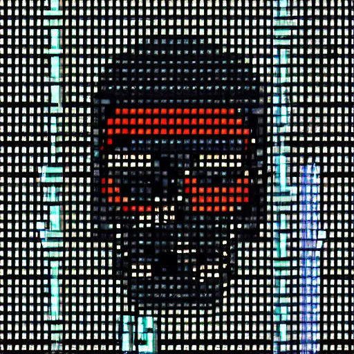 Prompt: of cyberpunk pixel skull