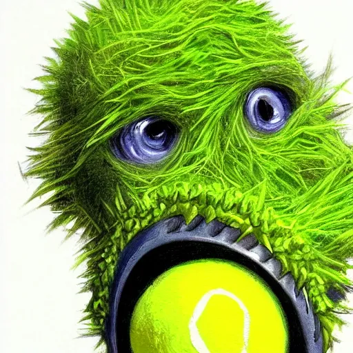 Image similar to a tennis ball monster ,tennis ball, colorful, final fantasy, digital art, fantasy, magic, trending on artstation, ultra detailed, professional illustration by Basil Gogos