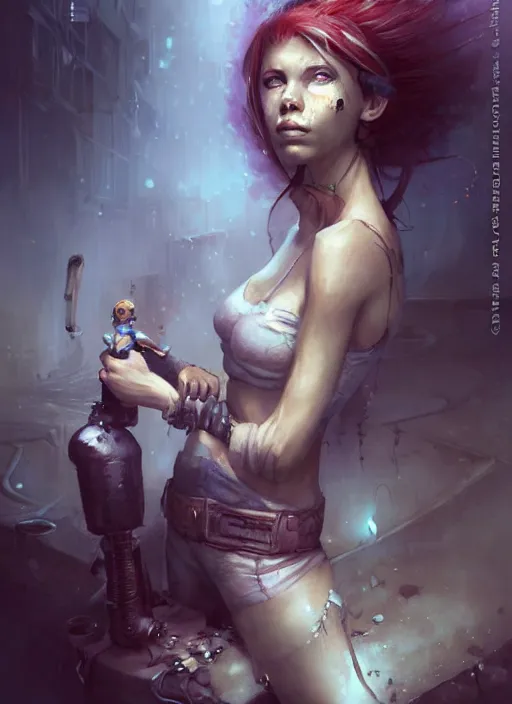 Image similar to a portrait of a pretty sewer punk young lady by bastien lecouffe - deharme