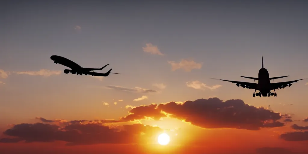 Prompt: a plane going into the sunset, 8k, cinematic, ps5