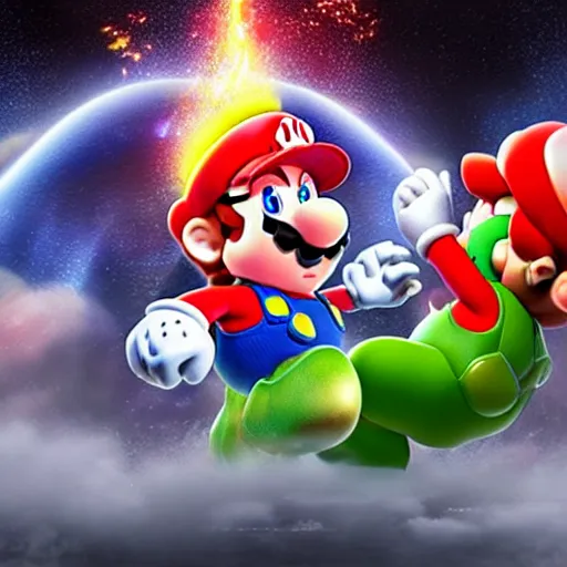 Image similar to mario battling bowser in the style of elden ring extremely detailed awe stunning beautiful volumetric light hyper real, 8k, colorful, 3D cinematic