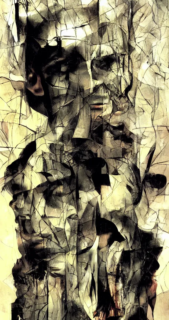 Prompt: Shatter glass in the mirror of you, book cover, maximalism, general human form, photorealistic, deep shadows, by Dave McKean