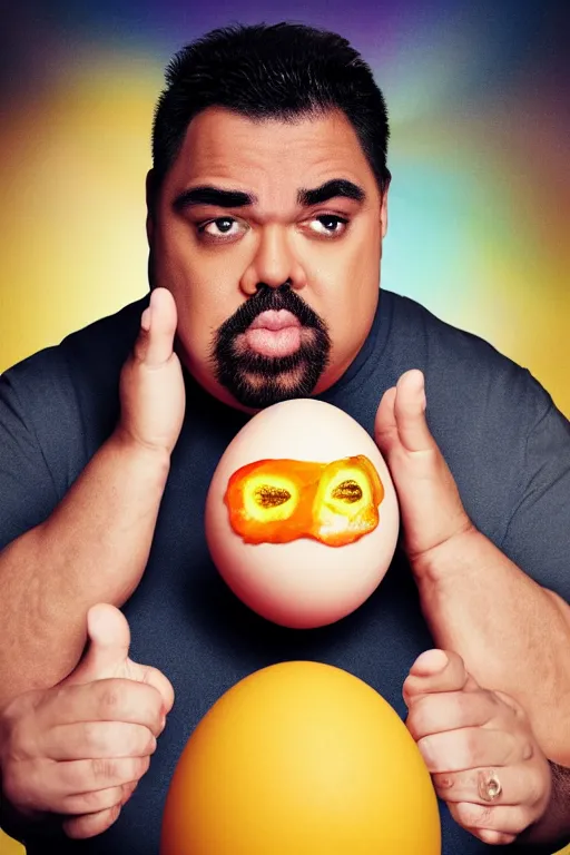 Prompt: 📷 gabriel fluffy iglesias the egg 🥚, made of food, head portrait, dynamic lighting, 4 k