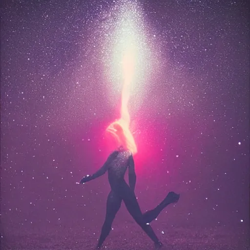 Prompt: A beautiful print. You cannot see the future. You cannot change the past. All of life consists of running into darkness. cosmic nebulae by Tyler Shields loose