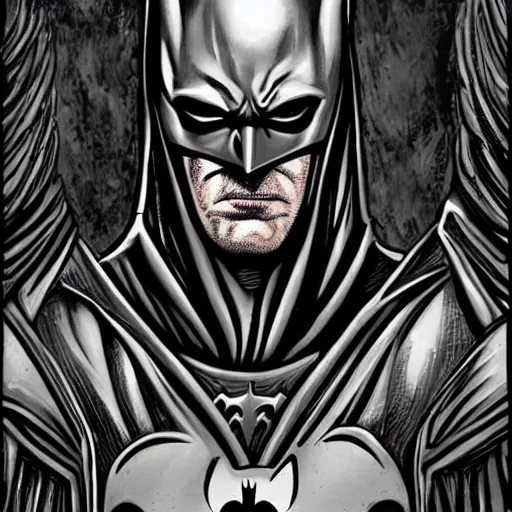 Image similar to batman in the style of HR Giger