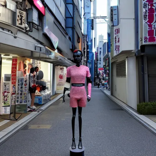 Prompt: an ue 4 mannequin in a street in tokyo