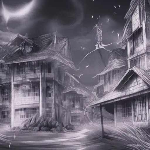 Prompt: horror anime landscape