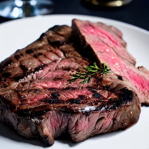 Prompt: high resolution photo of rib eye steak, michelin star, very tasty, food photography, instagram!!, trending