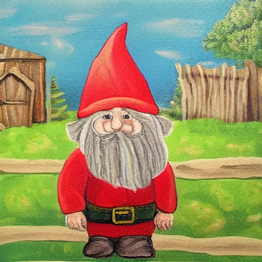 Image similar to a painting of a gnome in a barn, in the style of jenny nyström