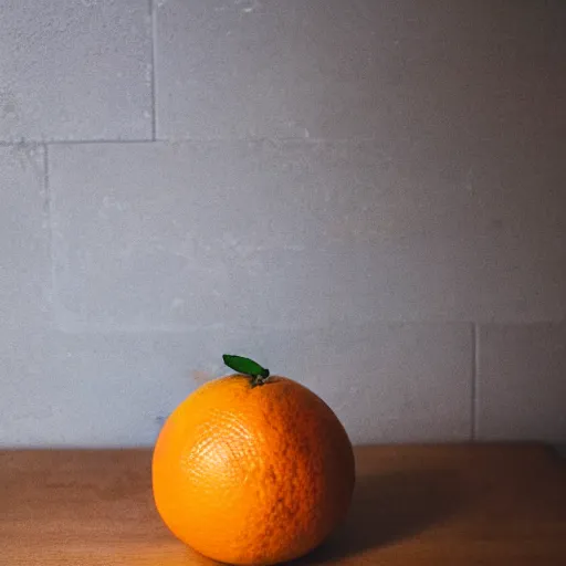 Prompt: an orange sitting on a kitchen counter