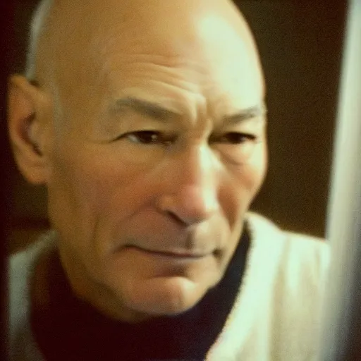 Prompt: grainy photo of patrick stewart as a creepy monster in a closet, harsh flash