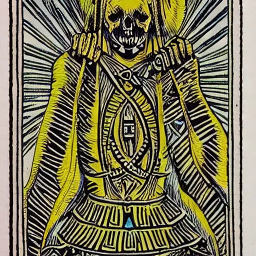 Image similar to Tarot Card, occult, tribal, symbolism, bones, highly detailed