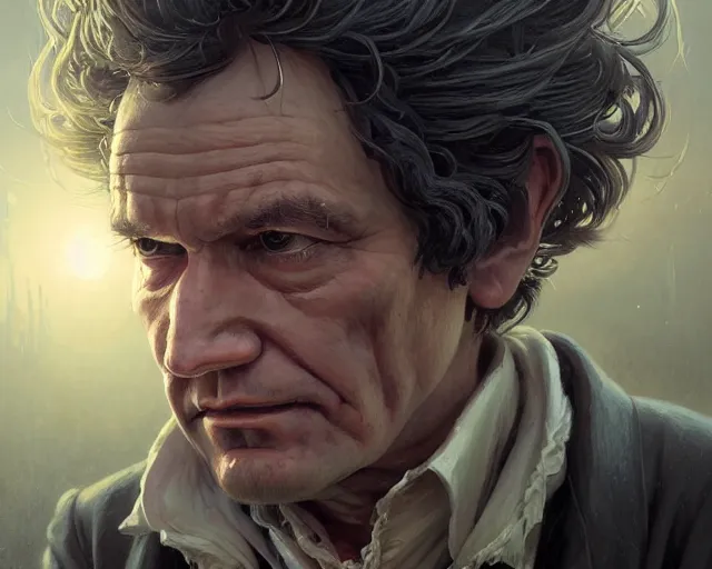 Prompt: highly detailed portrait of ludwig van beethoven, in the walking dead, stephen bliss, unreal engine, fantasy art by greg rutkowski, loish, rhads, ferdinand knab, makoto shinkai and lois van baarle, ilya kuvshinov, rossdraws, tom bagshaw, global illumination, radiant light, detailed and intricate environment