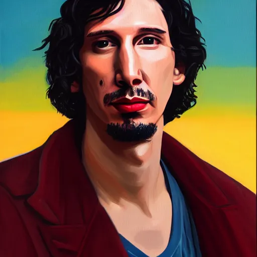 Image similar to painting of adam driver in the style of a disco elysium portrait, painted by aleksander rostov