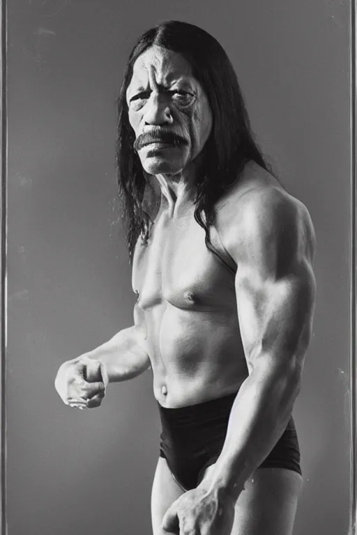 Prompt: daguerreotype of danny trejo as a 1 9 8 0 s wrestling action figure