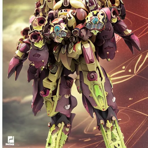 Image similar to futuristic stapelia grandiflora mecha star flower body, sepals forming helmet, floral details, stapelia grandiflora, 8 k hd resolution, barbatos gundam with floral inlay, bandai box art, star wars, makoto kobayashi, frank gehry, raymond swanland