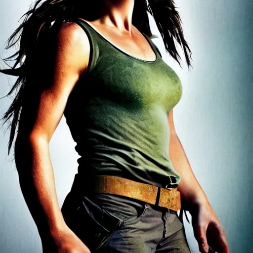 Image similar to “Portrait of Lara Croft by Annie Leibovitz, 4K, digital photography, portrait.”