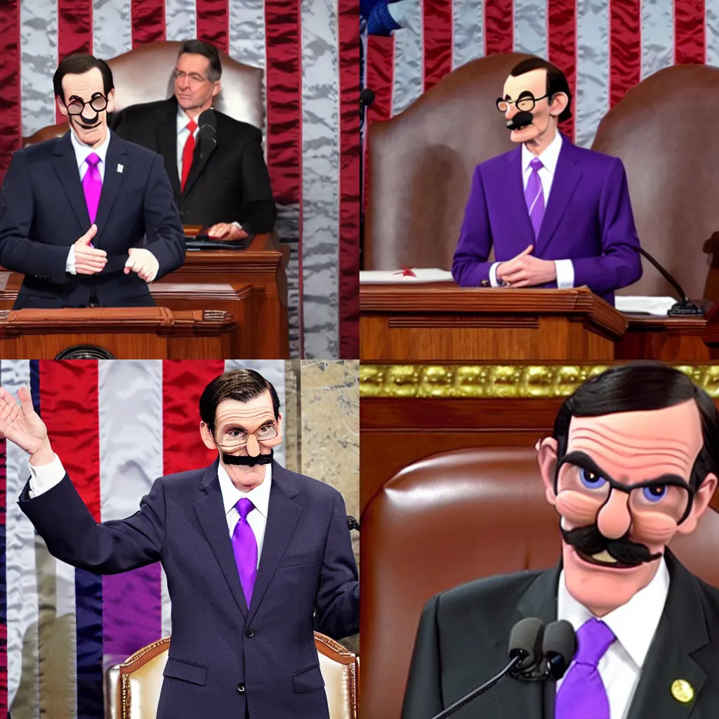 Prompt: waluigi delivering the state of the union address