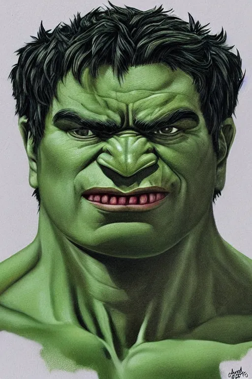 Image similar to ultra detailed incredible hulk portrait in the style of Frida Kahlo