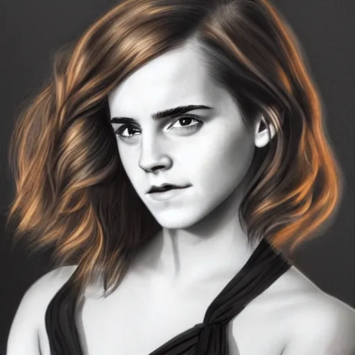 Image similar to emma watson with one hand in her hair, playing with her curls, hyperrealistic, artgerm