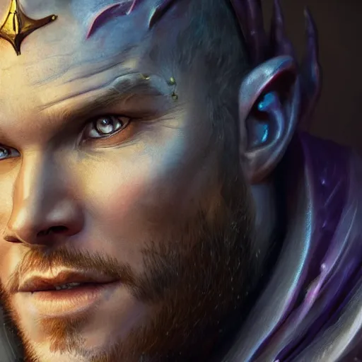 Image similar to close up portrait of chris pratt as a lich necromancer, made by carvaggio, stanley artgerm lau, wlop, rossdraws, artstation, cgsociety, concept art, cgsociety, octane render, trending on artstation, artstationhd, artstationhq, unreal engine, 4 k, 8 k