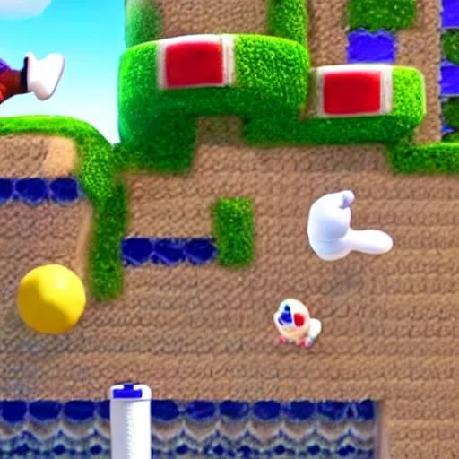 Prompt: gopro footage of toad running through a real world version of a level in super mario bros 2