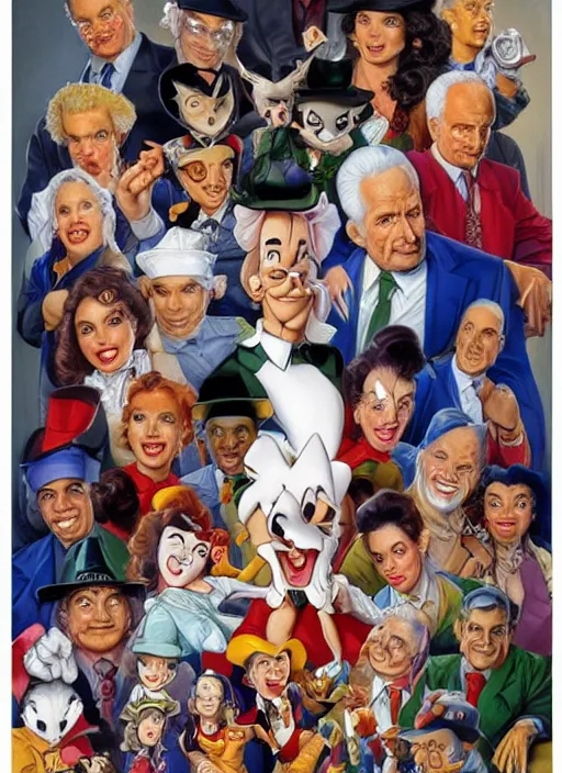 Image similar to portrait of Animaniacs in Society (1989), highly detailed, centered, solid color background, digital painting, artstation, concept art, smooth, sharp focus, illustration, artgerm, donato giancola, Joseph Christian Leyendecker, Les Edwards, Ed Repka, WLOP, Artgerm