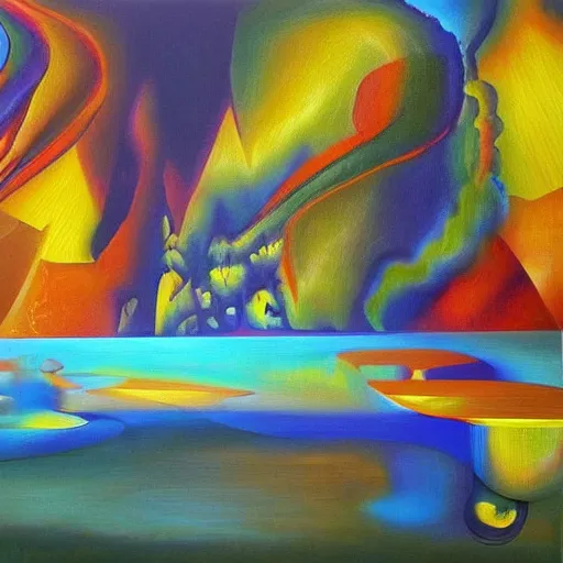 Image similar to experimental surreal abstract landscapes, painting, oil on canvas, fine art