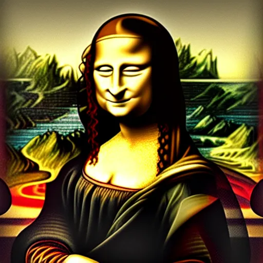 Image similar to mona lisa with the highway blues, in the style of anime, 4 k, intricate, detailed