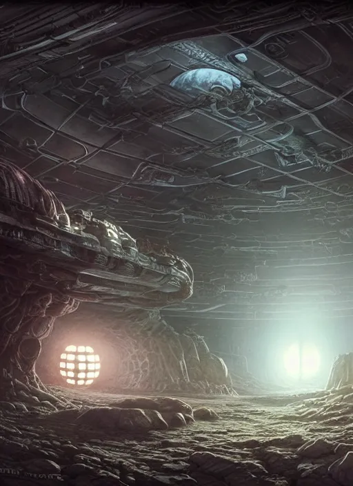 Image similar to highly detailed wide - angle of an extraterrestrial moonbase, unreal engine, nicoletta ceccoli, mark ryden, earl norem, lostfish, global illumination, detailed and intricate environment