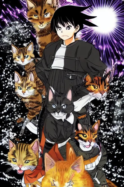 Image similar to a manga for warrior cats, very detailed, backlighting, shonen jump manga