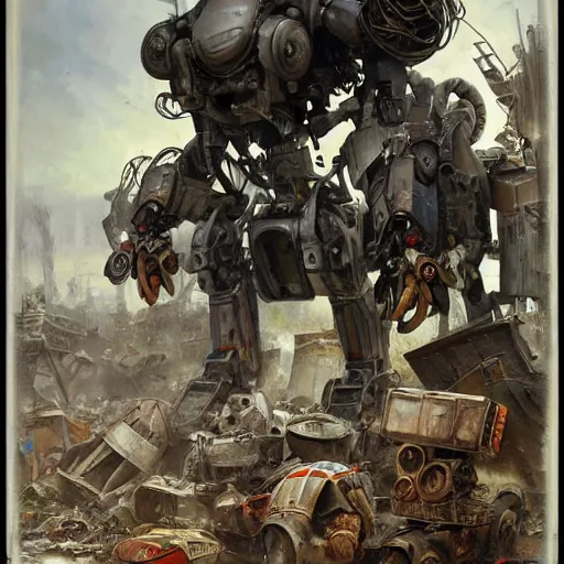 Image similar to Jean-Baptiste Monge and Alex Ross a artwork of a cluttered robot junkyard