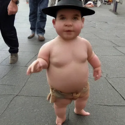 Prompt: midget wearing a fedora