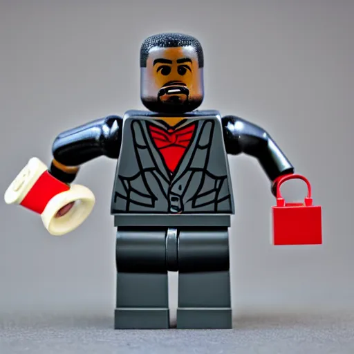 Image similar to lego kanye west minifigure ,realistic ,8k